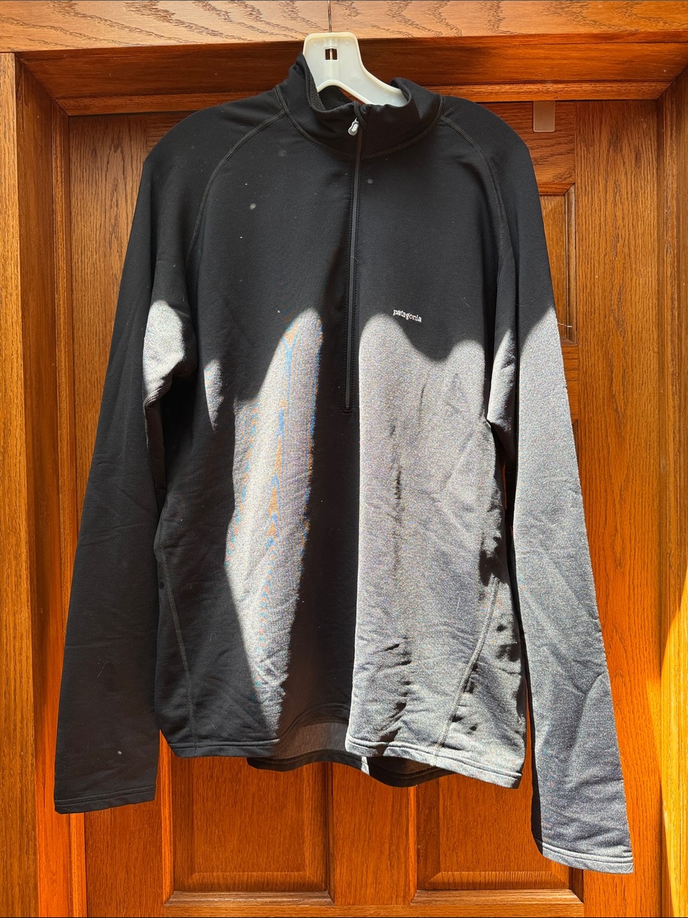 Patagonia Black Half-Zip Mock Neck Pullover, cycling rear pocket